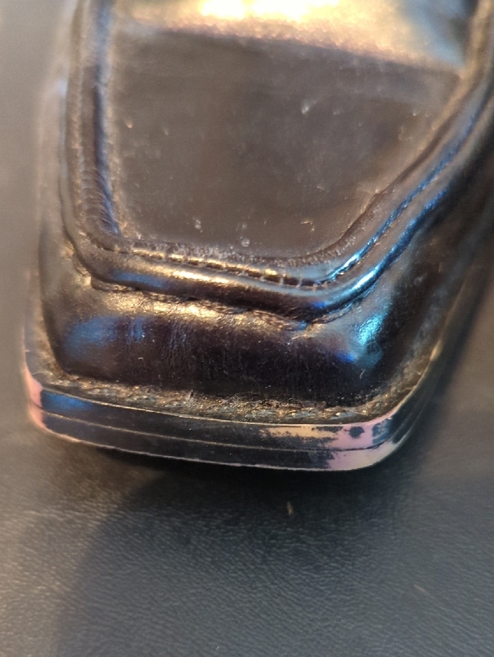 Vince Camuto Black Slip-On Heeled Loafers Square Toe  Polished Finish Sz 8 - Picture 12 of 14